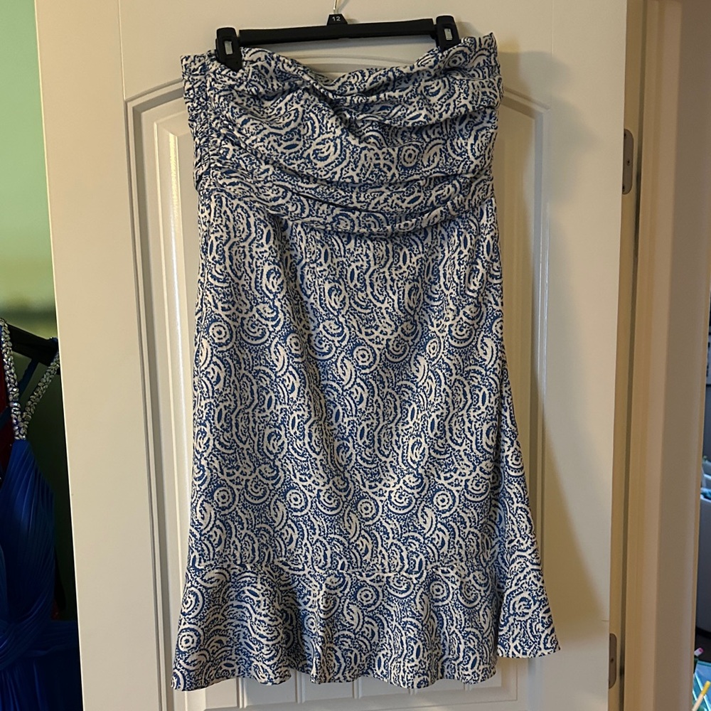 The Limited Blue and White Strapless Dress
